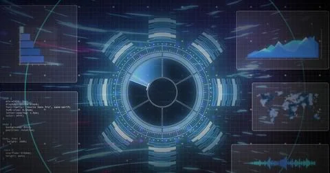 Image of scope scanning and data processing over computer screens 写真素材