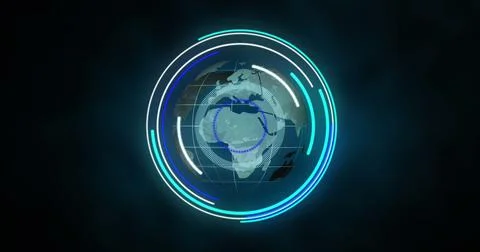 Image of scope scanning and data processing over globe Foto stock