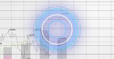 Image of scope scanning and data processing over grid on white background Stock Photos