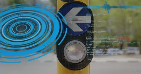 Image of scope scanning and data processing over diverse people walking on .. Fotos de archivo