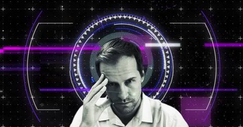 Image of scope scanning and data processing over caucasian man Stock Photos