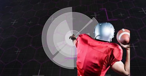 Image of scope scanning and data processing over american football player Stock Photos