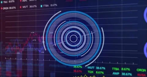 Image of scope scanning and data processing over blue background Stock Photos