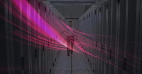 Image of scope scanning and data processing over warehouse 写真素材