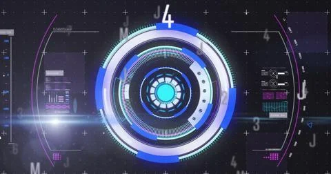 Image of scope scanning and data processing over black background Foto stock