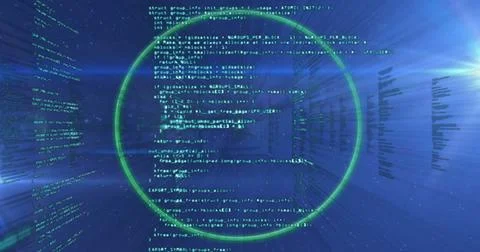 Image of scope scanning and data processing over dark background 写真素材