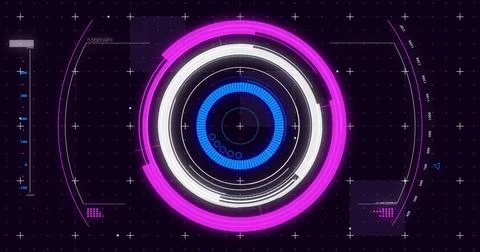 Image of scope scanning and data processing over black background 写真素材