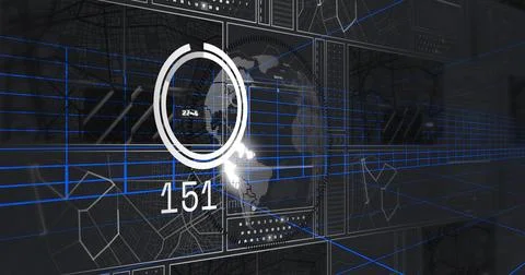 Image of scope scanning and data processing on screen Foto stock