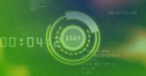 Image of scope scanning and data processing over colourful lights Stock Photos