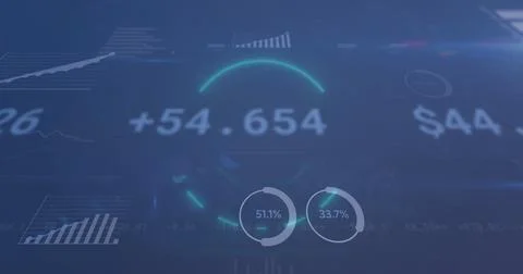 Image of scope scanning and data processing over blue background 写真素材