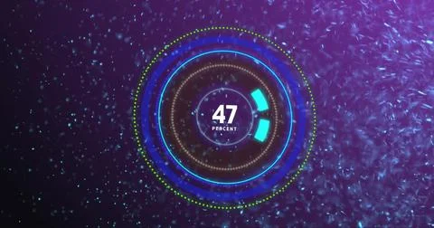Image of scope scanning and data processing over purple background Foto stock