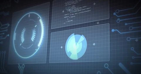 Image of scope scanning and data processing on black background Foto stock