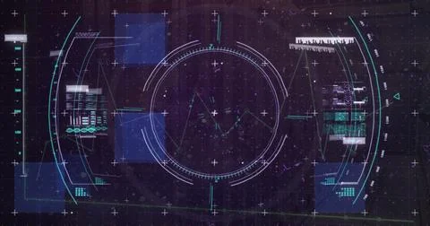 Image of scope scanning and data processing over black background Stockfoto's