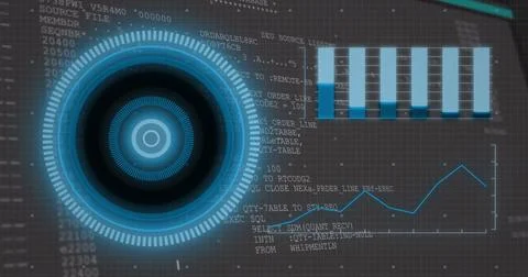 Image of scope scanning and data processing on black background Stockfoto's
