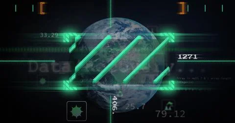 Image of scope scanning and data processing over globe Foto stock