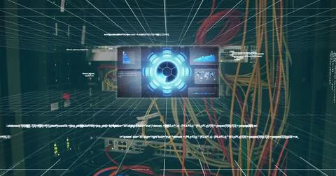 Image of scope scanning and data processing over cables in computer server in Stock Photos