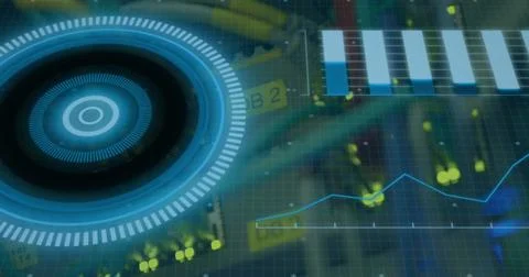 Image of scope scanning and data processing over cables in computer server Stock Photos