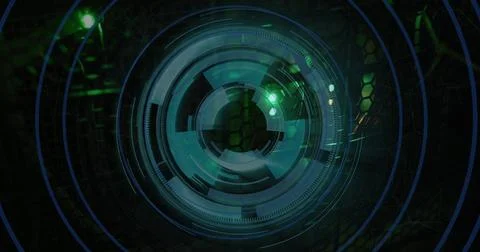 Image of scope scanning and data processing over server room Stock Photos