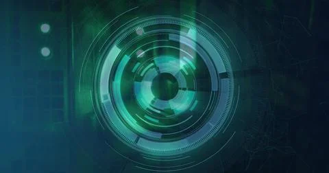 Image of scope scanning and data processing over server room Stock Photos