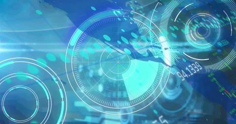 Image of scope scanning and data processing over businessman wearing vr headset Stock Photos