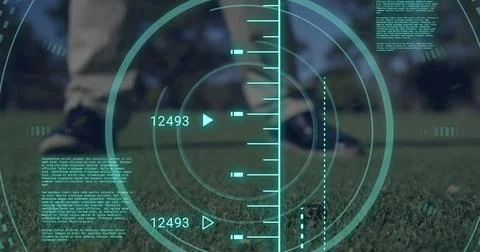 Image of scope scanning and data processing over caucasian man playing golf Stock Photos