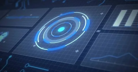 Image of scope scanning and digital data processing over black background イラスト素材