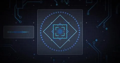 Image of scope scanning and digital data processing over black background 스톡 일러스트