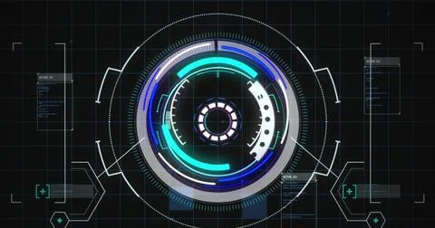 Image of scope scanning and digital data processing over black background イラスト素材