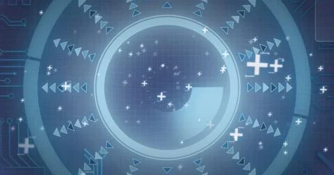 Image of scope scanning and digital data processing over blue background イラスト素材