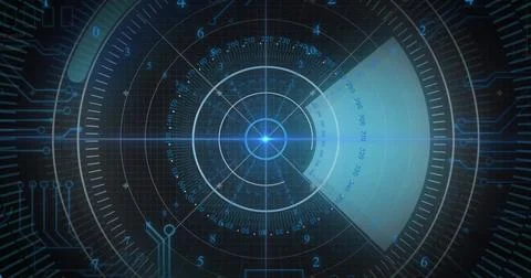 Image of scope scanning and digital data processing over black background 스톡 일러스트