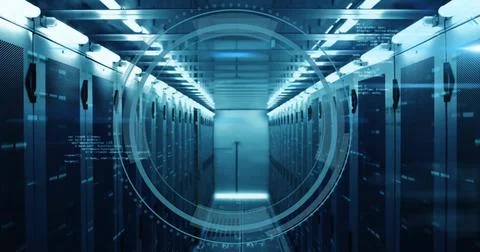 Image of scope scanning and digital data processing over computer servers Stock Photos