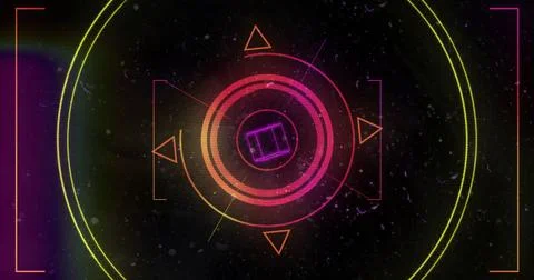 Image of scope scanning and digital data processing over black background Foto stock
