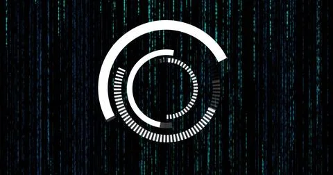 Image of scope scanning and falling spots on black background Stockfoto's