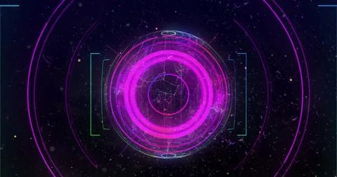 Image of scope scanning and globe spinning on black background Stock Illustration