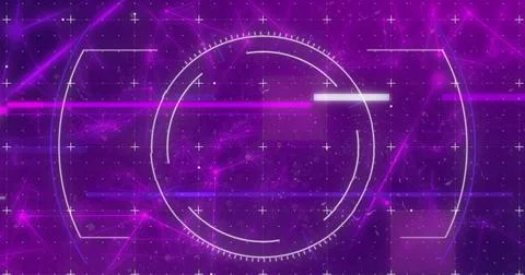 Image of scope scanning and network of connections on purple background Stock Illustration
