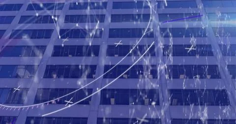 Image of scope scanning and networks of connections over modern building Stockillustratie