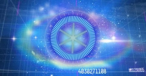 Image of scope scanning and numbers changing over grid Stock Illustration