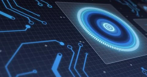 Image of scope scanning and processor elements on screen over grid イラスト素材