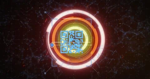 Image of scope scanning and qr code online security with network of connections Illustrazione stock