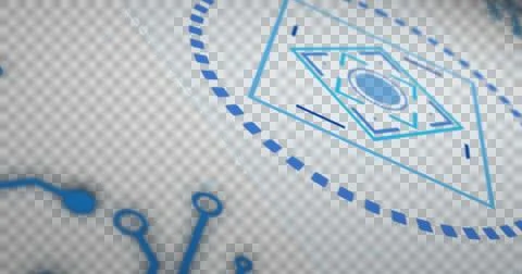 Image of scope scanning and spinning with blue computer circuit board elements Stockillustratie