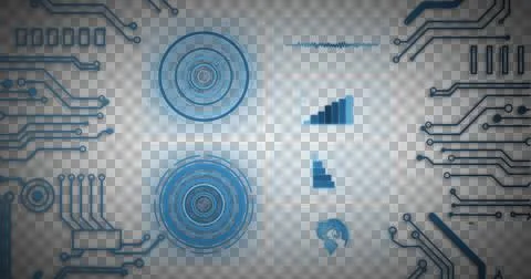 Image of scope scanning and statistics recording with blue computer circuit Stock Illustration