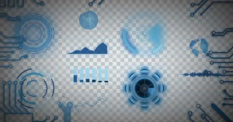 Image of scope scanning and statistics recording with blue computer circuit Stock Illustration