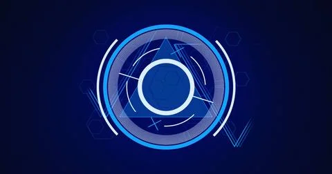 Image of scope scanning and triangles on blue background Stock Illustration