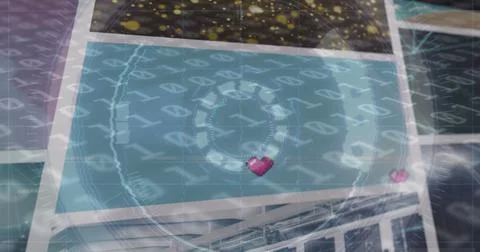 Image of scope scanning, binary coding and data processing on screens Stockillustratie