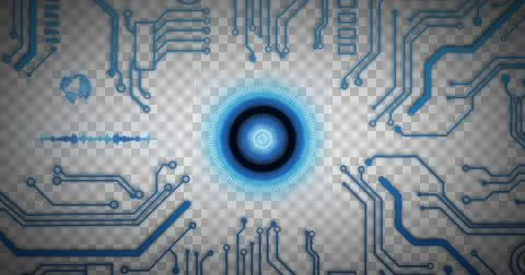 Image of scope scanning with blue computer circuit board elements イラスト素材