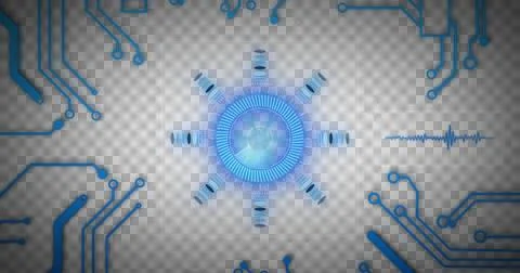 Image of scope scanning with blue computer circuit board elements 스톡 일러스트