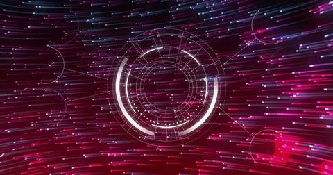 Image of scope scanning with connections over light trails on black background Stockillustratie