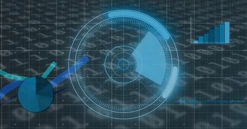 Image of scope scanning, data processing and binary coding numbers changing 스톡 일러스트