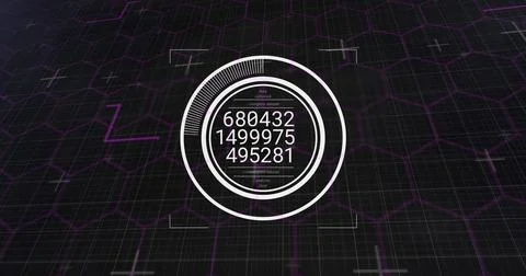 Image of scope scanning with data processing over shapes on black background 스톡 일러스트