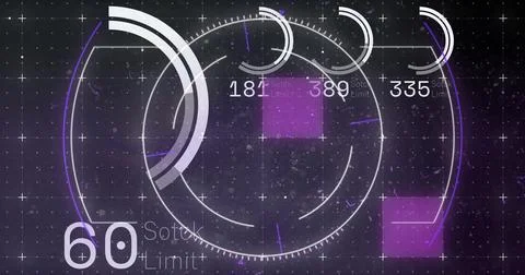 Image of scope scanning with data processing over shapes on black background Stockillustratie